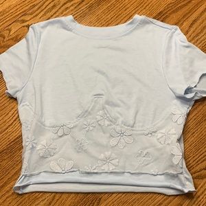Light blue tee shirt with mock corset design